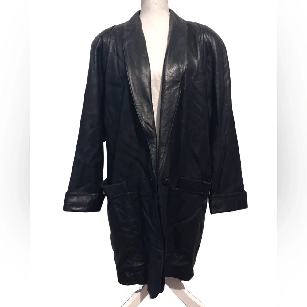 Vintage Tibor Black Oversized 90s Longline Leather  |model off duty‎
